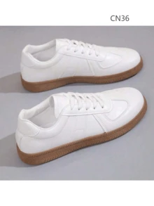 White Women'S Sports Shoes, Thick Platform Unit Shoes, Leather Upper Student Shoes With Anti-Slip And Height Increase - White - View 10