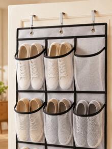 Zazumi 1pc Over‑The‑Door Shoe Organizer, Mesh Hanging Shoe Storage Holder For Closet Bedroom Entryway, Large Storage Shoe Rack, Space-Saving Wardrobe Storage, Mesh Back, Gift Idea - Black and White - View 4