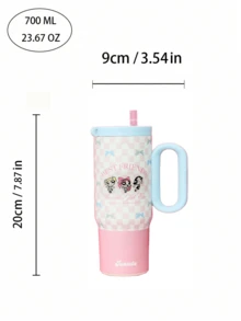 THE POWERPUFF GIRLS X Joivida 24oz 不鏽鋼保溫杯附手把與吸管，防漏保溫，適用熱飲或冷飲，適合居家、辦公室或戶外旅行 – 實用的咖啡杯與水瓶二合一 - 粉色 - 查看 3