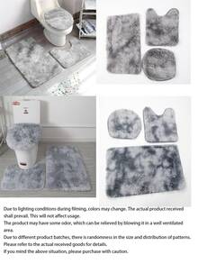 Three Pieces Set Dark Gray Tie-Dyed Plush Toilet Three Pieces Set Floor Mat Non-Slip Toilet Combination Floor Mat Set Non-Slip Decorative Carpet - dark gray - View 2