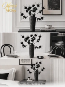 Muroi Mono 1/3pcs Black Artificial Flowers, Faux Fake Flower Stems, Decorative Simulation Floral Branches, For Wedding Aisle Backdrop Arrangement, Hotel Decor, Party Layout, Living Room, Study Room, Dining Table Display, Home Vase Table Centerpiece Decoration - Multicolor - View 5