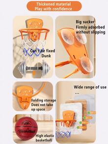MINKOJA 1pc Children's Basketball Hoop Set, Drill-Free Indoor Basketball Rim, Kids Shooting Hoops, Household Parent-Child Interaction, Silent Ball Wall-Mounted Foldable Basketball Stand - Multicolor - View 3