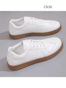 White Women'S Sports Shoes, Thick Platform Unit Shoes, Leather Upper Student Shoes With Anti-Slip And Height Increase - White - View 14
