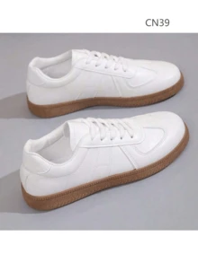 White Women'S Sports Shoes, Thick Platform Unit Shoes, Leather Upper Student Shoes With Anti-Slip And Height Increase - White - View 12