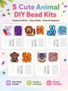 DIY Retro Animal Pixel Art Crafting Set – Personalized Mosaic Bead Project For Aesthetic Desk Decor & Custom Bag Charms – Ideal For Summer Break & Independence Day DIY Activities - multicolor - View 2
