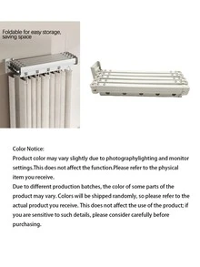 1pc Foldable Shower Curtain Rod, Upgraded Thickened Aluminum Alloy, 360° Foldable, Rust-Proof And Moisture-Proof, Easy To Install, Clothes Drying Rod, Space-Saving, Suitable For Various Wall Shapes - Foldable - View 3