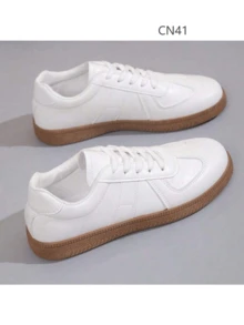 White Women'S Sports Shoes, Thick Platform Unit Shoes, Leather Upper Student Shoes With Anti-Slip And Height Increase - White - View 9