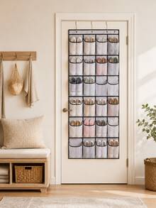 Zazumi 1pc Over‑The‑Door Shoe Organizer, Mesh Hanging Shoe Storage Holder For Closet Bedroom Entryway, Large Storage Shoe Rack, Space-Saving Wardrobe Storage, Mesh Back, Gift Idea - Black and White - View 8