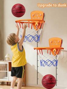 MINKOJA 1pc Children's Basketball Hoop Set, Drill-Free Indoor Basketball Rim, Kids Shooting Hoops, Household Parent-Child Interaction, Silent Ball Wall-Mounted Foldable Basketball Stand - Multicolor - View 2
