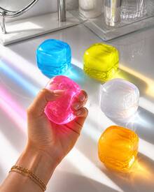 1pc Pink Ice Cube Shape Squishy Stress Relief Cube, TPR Shell With Maltose Filling, 6cm Slow Rebound Hand Squeeze Cube, Stretchy Pinchable Desktop Hand Squeeze Accessory - Multicolor - View 11