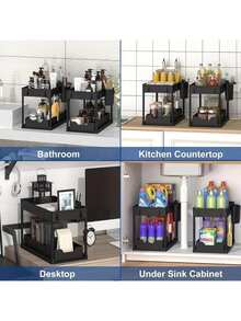 Two-Tier Under Sink Storage Rack, Kitchen Cabinet Storage Shelf, Two-Tier Sliding Basket, Multi-Functional Bathroom Storage Basket, Organization Shelf, Kitchen Birthday Gift, Kitchen Basics, Bathroom Accessories, Kitchen Storage - A - View 6