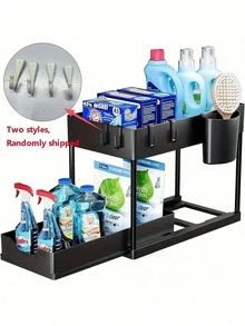 Two-Tier Under Sink Storage Rack, Kitchen Cabinet Storage Shelf, Two-Tier Sliding Basket, Multi-Functional Bathroom Storage Basket, Organization Shelf, Kitchen Birthday Gift, Kitchen Basics, Bathroom Accessories, Kitchen Storage - A - View 12