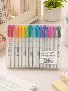 15色雙頭書寫筆、螢光筆與書寫刷套組，甜美溫柔的創意學校禮物 - 彩色 - 查看 2