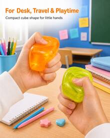 1pc Orange Ice Cube Shape Squishy Stress Relief Cube,TPR Shell With Maltose Filling, 6cm Slow Rebound Hand Squeeze Cube, Stretchy Pinchable Desktop Hand Squeeze Accessory - Multicolor - View 9