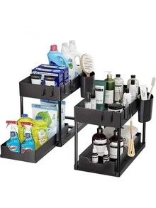 Two-Tier Under Sink Storage Rack, Kitchen Cabinet Storage Shelf, Two-Tier Sliding Basket, Multi-Functional Bathroom Storage Basket, Organization Shelf, Kitchen Birthday Gift, Kitchen Basics, Bathroom Accessories, Kitchen Storage - A - View 8