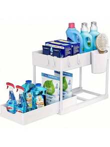 Two-Tier Under Sink Storage Rack, Kitchen Cabinet Storage Shelf, Two-Tier Sliding Basket, Multi-Functional Bathroom Storage Basket, Organization Shelf, Kitchen Birthday Gift, Kitchen Basics, Bathroom Accessories, Kitchen Storage - A - View 5