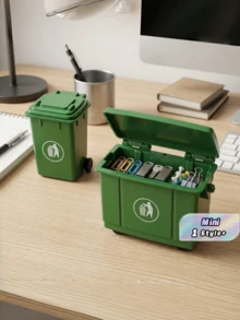 2pcs Green Mini Desktop Trash Can Office Storage Basket Paper Clip And Small Table Accessories - green - View 1