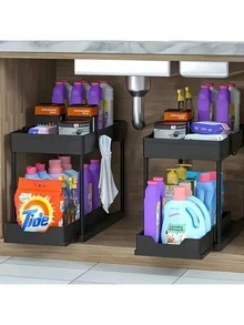 Two-Tier Under Sink Storage Rack, Kitchen Cabinet Storage Shelf, Two-Tier Sliding Basket, Multi-Functional Bathroom Storage Basket, Organization Shelf, Kitchen Birthday Gift, Kitchen Basics, Bathroom Accessories, Kitchen Storage - A - View 4