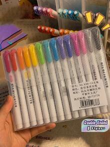 15色雙頭書寫筆、螢光筆與書寫刷套組，甜美溫柔的創意學校禮物 - 彩色 - 查看 1