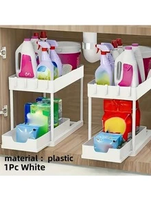 Two-Tier Under Sink Storage Rack, Kitchen Cabinet Storage Shelf, Two-Tier Sliding Basket, Multi-Functional Bathroom Storage Basket, Organization Shelf, Kitchen Birthday Gift, Kitchen Basics, Bathroom Accessories, Kitchen Storage - A - View 9