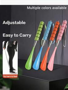 1/2 piezas Calzador extraíble, calzador de mango largo extensible, calzador plegable, tirador de zapatos, herramienta de asistencia para zapatos ajustable, mango antideslizante, longitud ajustable, diseño portátil, con cuerda para colgar, fácil de poner y quitar los zapatos - Multicolor - Ver 3