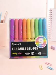9pcs/Set Colorful Erasable Gel Pen, 0.6mm Tip Smooth Writing, Twist Design With Built-In Eraser, Cute Egg-Shaped Ballpoint Pen, Suitable For Studying Office Work Journaling Corrections Temporary Annotations Drawing And Back To School Season - Color pen set - View 1