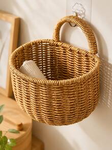 Cirelle 1 Waterproof Rattan-Weave Storage Basket – Wall-Mounted Garlic & Onion Holder For Kitchen, Bathroom Organizer, Decorative Hanging Shelf, Modern Home Organization Accessory - Beige - View 3