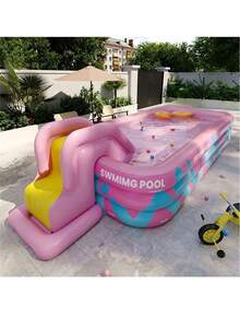Vibrant Pink Inflatable Pool, Extra Large Home Use Thickened PVC Material, Outdoor Water Play Gadget, Garden Yard Summer Water Fun Private Pool (All Single Items, Not A Set) Size May Vary Slightly - B - View 7
