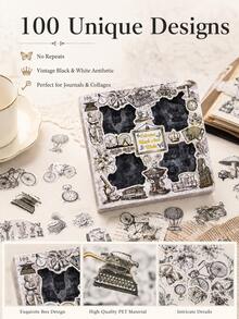 100Pcs/Box Vintage Fairy Animal PET Waterproof Stickers, Note‑Style DIY Stickers For Diary Scrapbook Phone Laptop Home Decor - New model - View 2