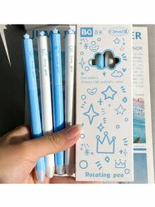 8支裝星空羽毛夢幻藍星可旋轉扭轉可擦拭凝膠筆，INS風高顏值，0.5mm熱敏可擦筆，適合小學三年級學生 - 多色 - 查看 6