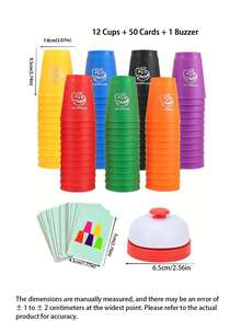 Set Permainan Susun Cangkir 12 Buah, Papan Permainan Interaktif untuk 2 Pemain (Cangkir Besar), Latihan Memilah Warna, Hadiah Pesta Liburan (Warna Acak), Dekorasi Halloween - MultiWarna - View 10