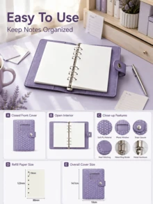 Joivida 1‑Pack Mini 6‑Hole Loose‑Leaf Notebook, Cute Heart Polka‑Dot Printed PU Leather Journal, Photo Window & Snap Button Closure, Exquisite Stitching Pocket Planner, Practical Compact Dairy For School Office Travel Daily Holiday Party Home Use - multicolor - View 13