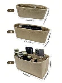 1PC Grey Purse Organizer Insert With Support Lining Anti Deformation Medium Bag For Handbag Backpack Tote Inner Storage Pouch For Lipstick Brush Skin Care Phone Coins Small Items Travel Gift Boho Style 3 Sizes Optional - Grey - View 7