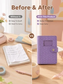 Joivida 1‑Pack Mini 6‑Hole Loose‑Leaf Notebook, Cute Heart Polka‑Dot Printed PU Leather Journal, Photo Window & Snap Button Closure, Exquisite Stitching Pocket Planner, Practical Compact Dairy For School Office Travel Daily Holiday Party Home Use - multicolor - View 14