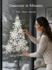 Haus Hana Crystal Snowflake Christmas Tree Glass Window Sticker, Made Of PVC, Suitable For Holiday And Winter Decoration Without The Need For Power Supply. Electrostatic Christmas Tree Glass Window Sticker Is A Must-Have For Christmas Decoration. - Multicolor - View 4
