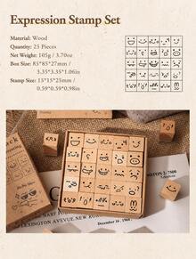 25 Pieces Wooden Rubber Stamp Kit Made Of Premium Beech Wood, Assorted Cute Patterns Covering Facial Expressions, Weather Icons, Versatile Decorative Stamps For Handmade Journal & Planner Making - multicolor - View 14