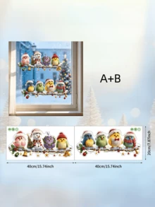 Christmas Bird Window Sticker Cartoon Colorful Bird Snowman Electrostatic Glass Sticker Christmas Scene Decoration - multicolor - View 5