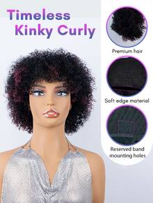 BreezeEase Wine Red Mixed Natural Black Kinky Curly Human Hair Wigs Glueless Install With Bangs For Women, Highlights Curly Wave Pixie Cut Wig Human Hair, Jerry Curl None Lace Wigs Human Hair Wear & Go For Beginner Friendly 9AM Hair Halloween Cosplay Y2K Ss26 - S1B/99JC - View 6