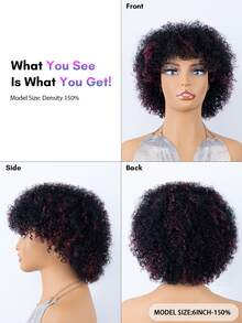 BreezeEase Wine Red Mixed Natural Black Kinky Curly Human Hair Wigs Glueless Install With Bangs For Women, Highlights Curly Wave Pixie Cut Wig Human Hair, Jerry Curl None Lace Wigs Human Hair Wear & Go For Beginner Friendly 9AM Hair Halloween Cosplay Y2K Ss26 - S1B/99JC - View 3