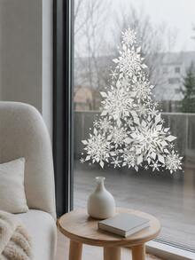 Haus Hana Crystal Snowflake Christmas Tree Glass Window Sticker, Made Of PVC, Suitable For Holiday And Winter Decoration Without The Need For Power Supply. Electrostatic Christmas Tree Glass Window Sticker Is A Must-Have For Christmas Decoration. - Multicolor - View 1