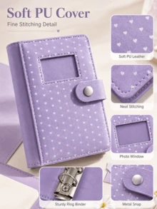 Joivida 1‑Pack Mini 6‑Hole Loose‑Leaf Notebook, Cute Heart Polka‑Dot Printed PU Leather Journal, Photo Window & Snap Button Closure, Exquisite Stitching Pocket Planner, Practical Compact Dairy For School Office Travel Daily Holiday Party Home Use - multicolor - View 12