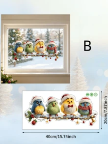 Christmas Bird Window Sticker Cartoon Colorful Bird Snowman Electrostatic Glass Sticker Christmas Scene Decoration - multicolor - View 7