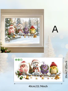 Christmas Bird Window Sticker Cartoon Colorful Bird Snowman Electrostatic Glass Sticker Christmas Scene Decoration - multicolor - View 6