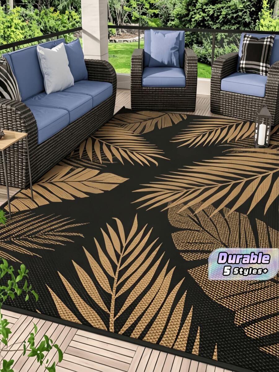 5ft X 8ft Waterproof Outdoor Rug, Reversible Plastic Straw Indoor Outdoor Patio Carpet For RV, Porch, Deck, Backyard, Camper, Balcony, Picnic, Grey And White - multicolor - View 1
