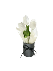 Mini Round Gift Box Artificial White Tulip Bouquet, Silk Fake Flower With Black Bow Decor, Aesthetic Dried Flower Ornament For Bedroom Table Wedding Party Home Decor Gift - White - View 11