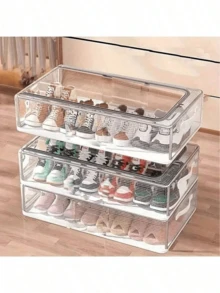 1/2 hộp đựng giày hình chữ nhật hiện đại khung thép kèm cửa sổ tháo rời, nhựa PVC trong suốt, hộp lưu trữ dưới gầm giường cho sneaker và giày cao gót, lưu trữ tủ quần áo đa năng tiết kiệm diện tích, thiết kế cổ điển - Xem 2