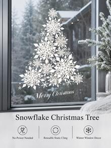 Haus Hana Crystal Snowflake Christmas Tree Glass Window Sticker, Made Of PVC, Suitable For Holiday And Winter Decoration Without The Need For Power Supply. Electrostatic Christmas Tree Glass Window Sticker Is A Must-Have For Christmas Decoration. - Multicolor - View 3