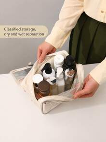 PU Leather Travel Makeup Bag Large Capacity Handheld Cosmetic Organizer Portable Waterproof Toiletry Storage Bag For Women - Multicolor - View 2