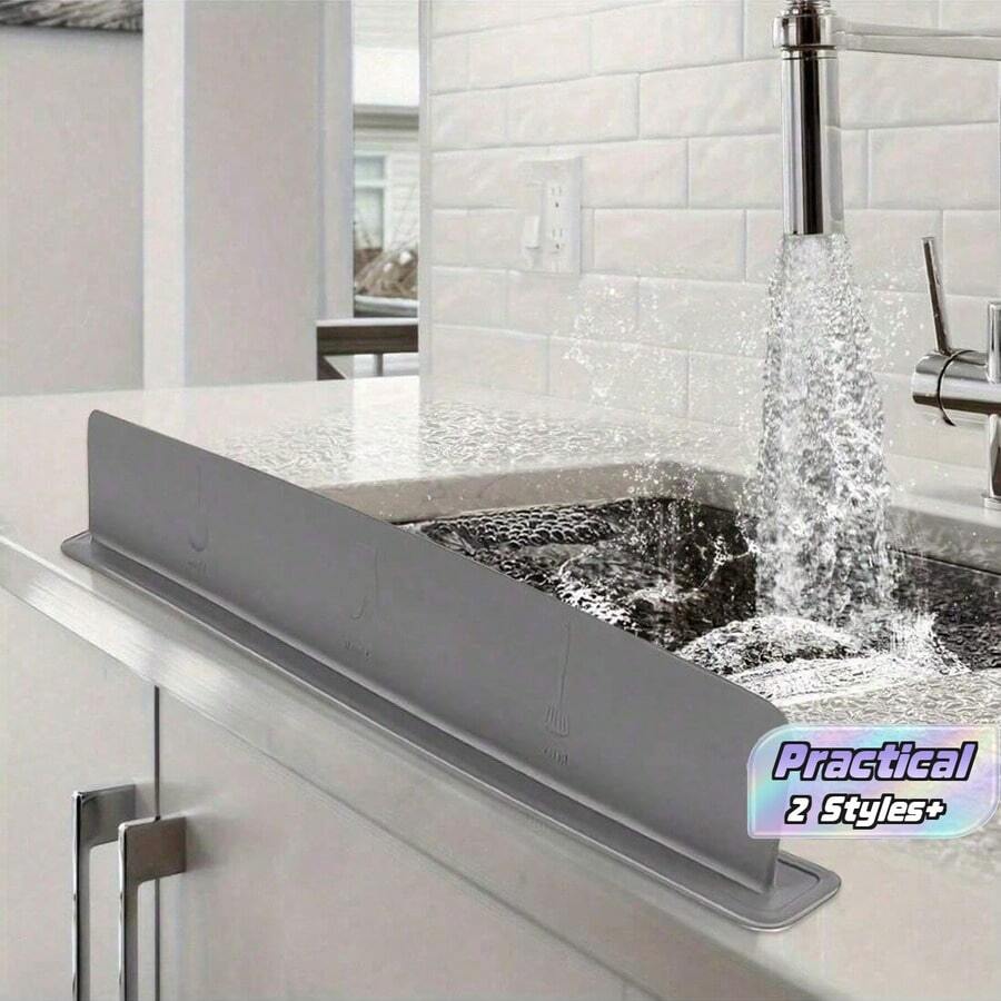 Silicone Sink Splash Guard – Flexible Waterproof Splash Guard Suitable For Kitchen Sinks, Bathroom Wash Basins, Dishwashing Basins And Vegetable Basins, Countertop Water Stopper, Laboratory Sink Protector, Reusable Kitchen Sink Accessory, - View 1