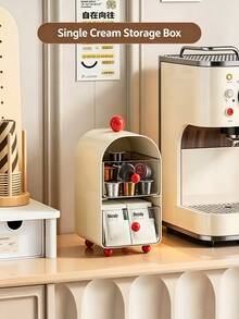 1pc Cute Retro Coffee Capsule Storage Box, Removable Transparent Drawer Desktop Organizer, Multi‑Layer Holder For Coffee Pods Tea Bags Desk Decor - Multicolor - View 5